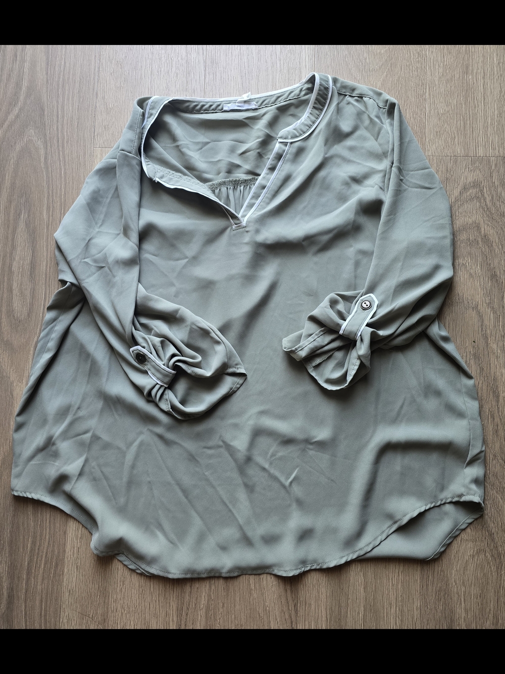 Maurices Sage Green V-Neck Roll-Tab Blouse